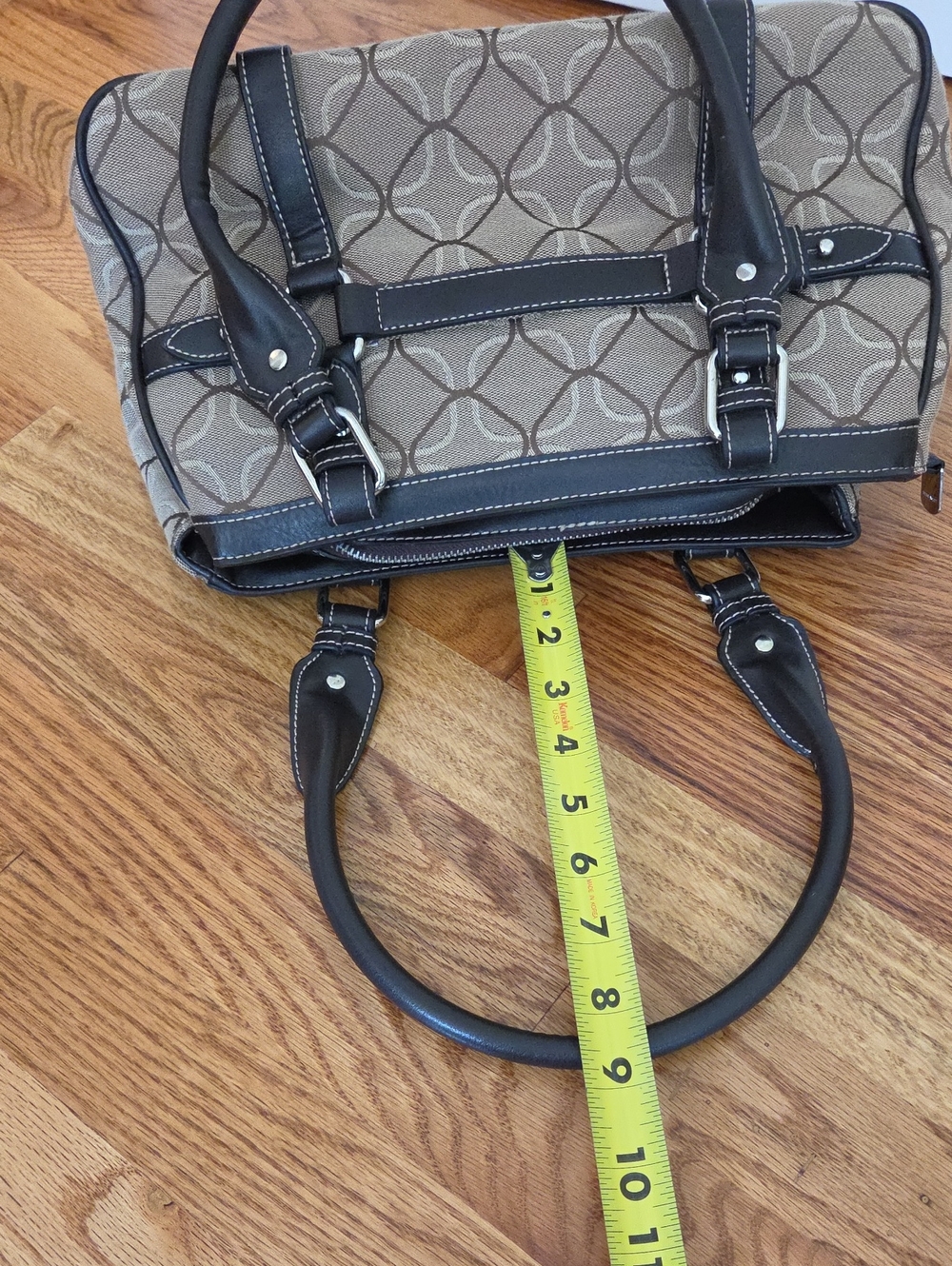 Vtg Nine West Beige Patterned Satchel/ Over Shoulder Bag with Dark Brown Trim - Picture 13 of 15